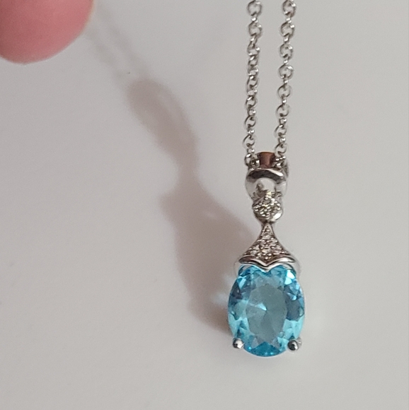 925 sterling necklace blue topaz CZ sparkly   18" silver chain pendant - Picture 10 of 12
